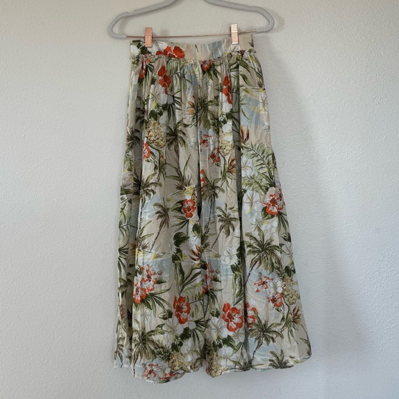 Zara Palm Tree Print Midi Skirt 100% Cotton Boho Vacation Bahamas S Small - Picture 6 of 11